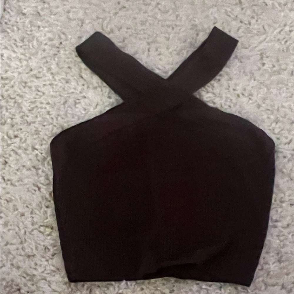Aritzia babaton BROWN Sculpt Knit Criss Cross Cropped Tank sz S